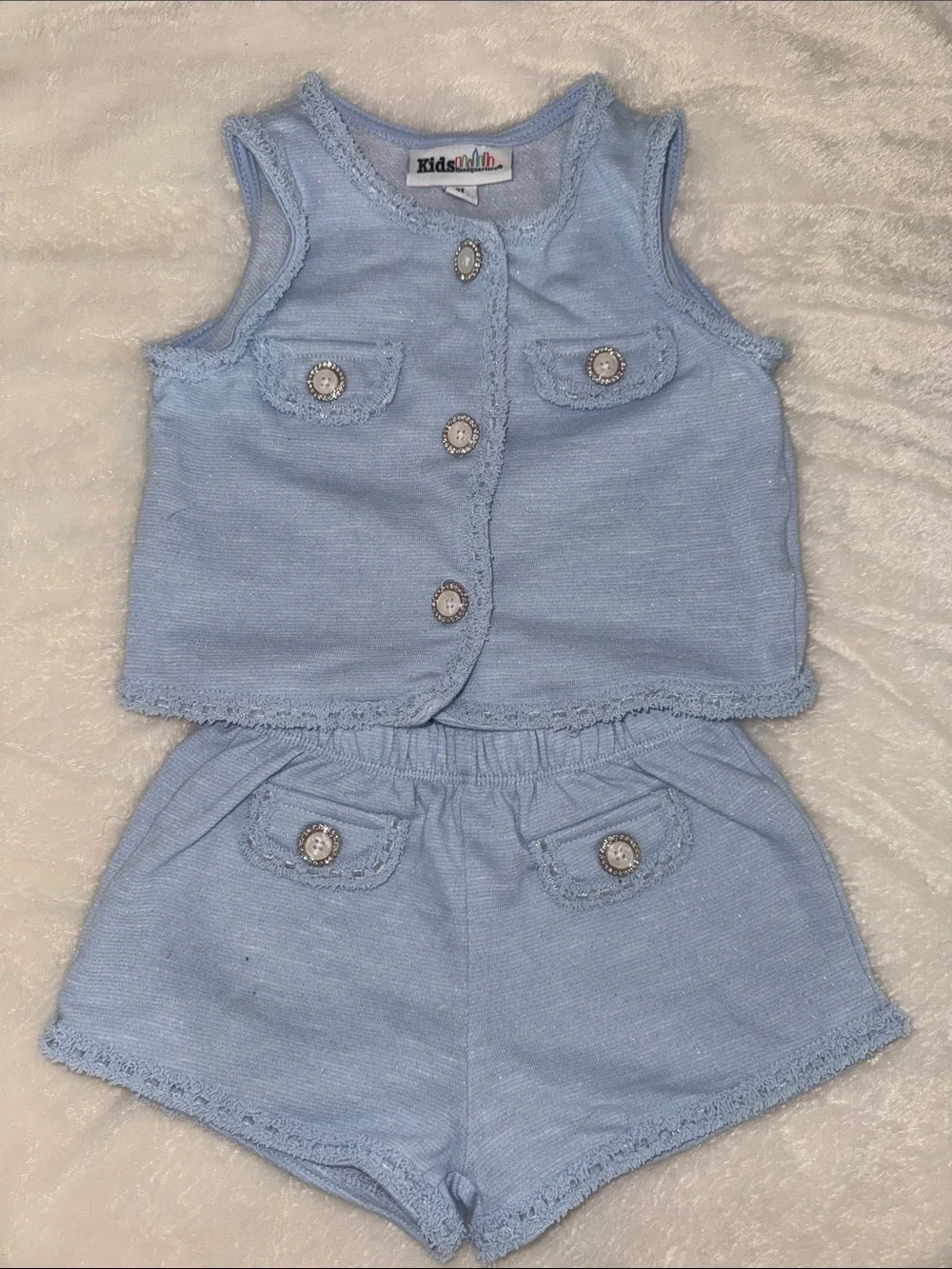 Kids Headquarters Baby Blue Knit Tank & Shorts Set